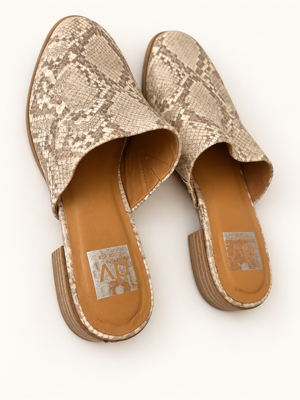 Dolce Vita Beige Snake-Embossed Slip-On Mules